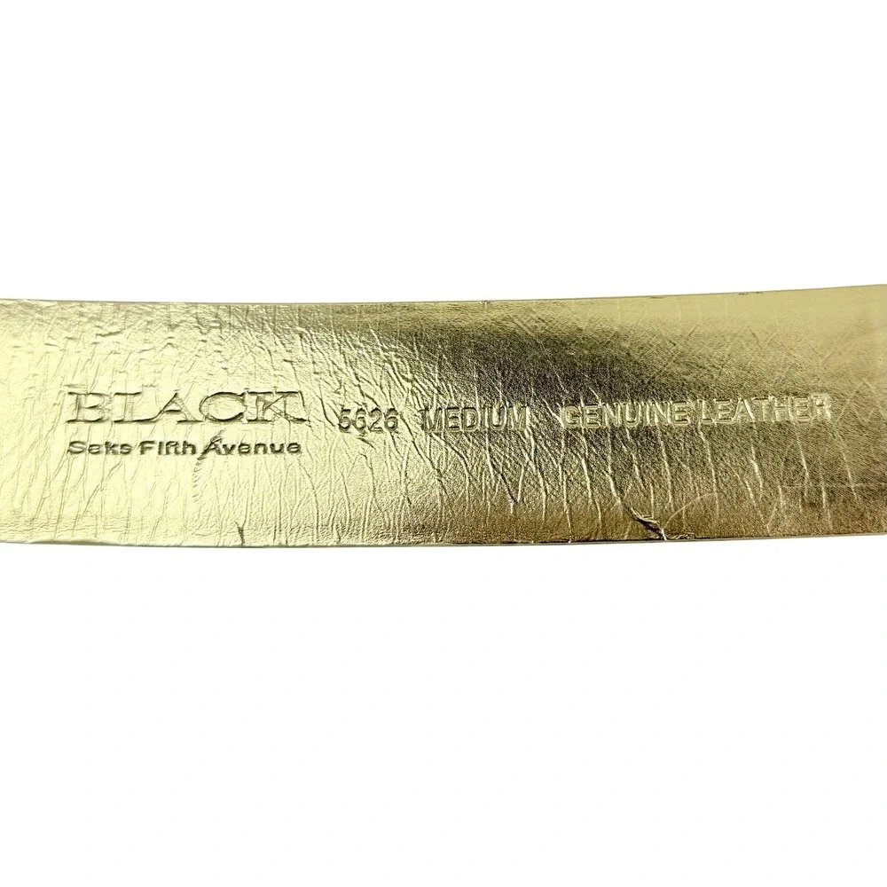 Saks Fifth Avenue BLACK Belt Womens Medium Gold Metallic Leather 5626
